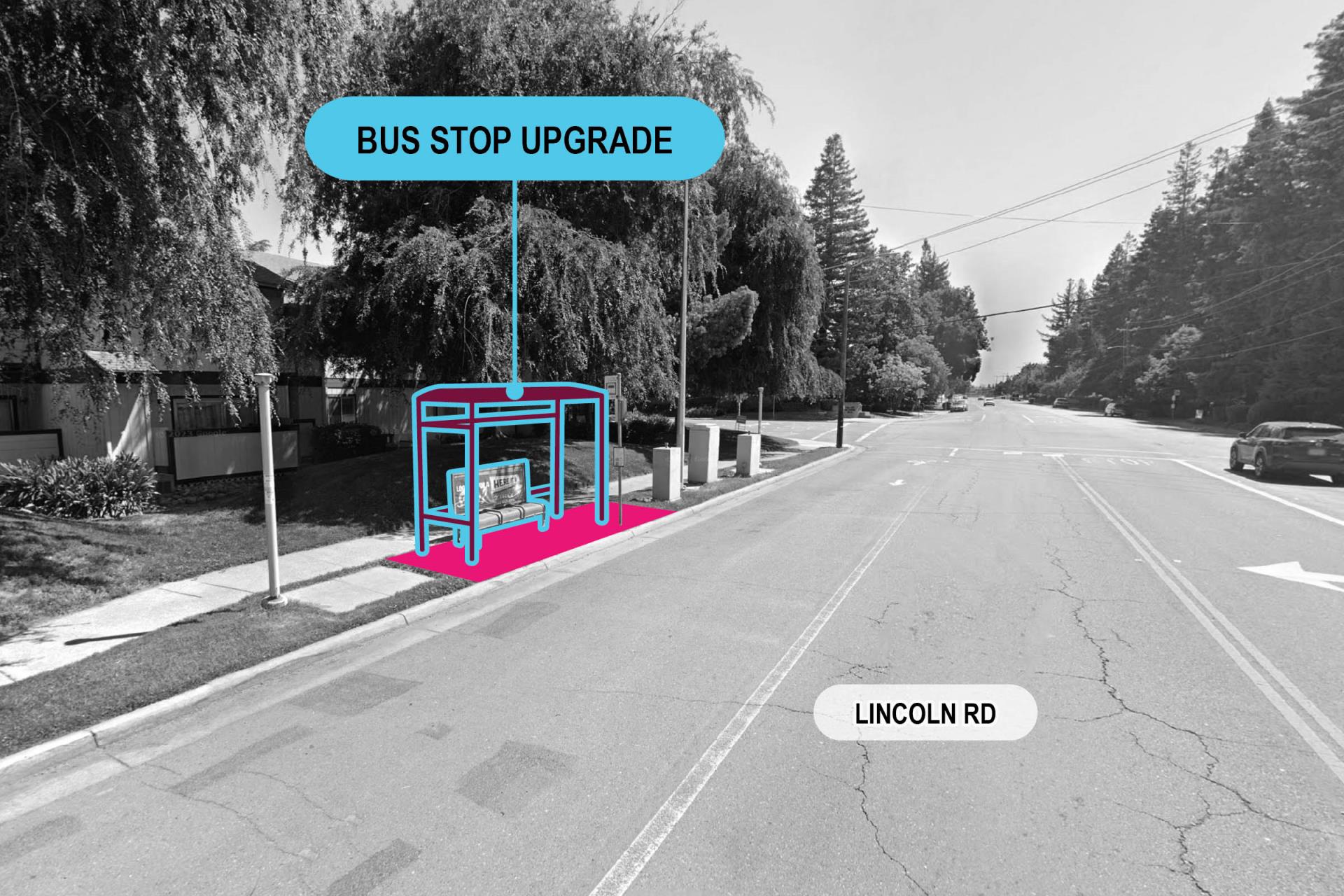 Image of road with bus stop mock up in pink.