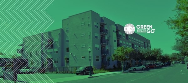 Image of building with text Green Means Go